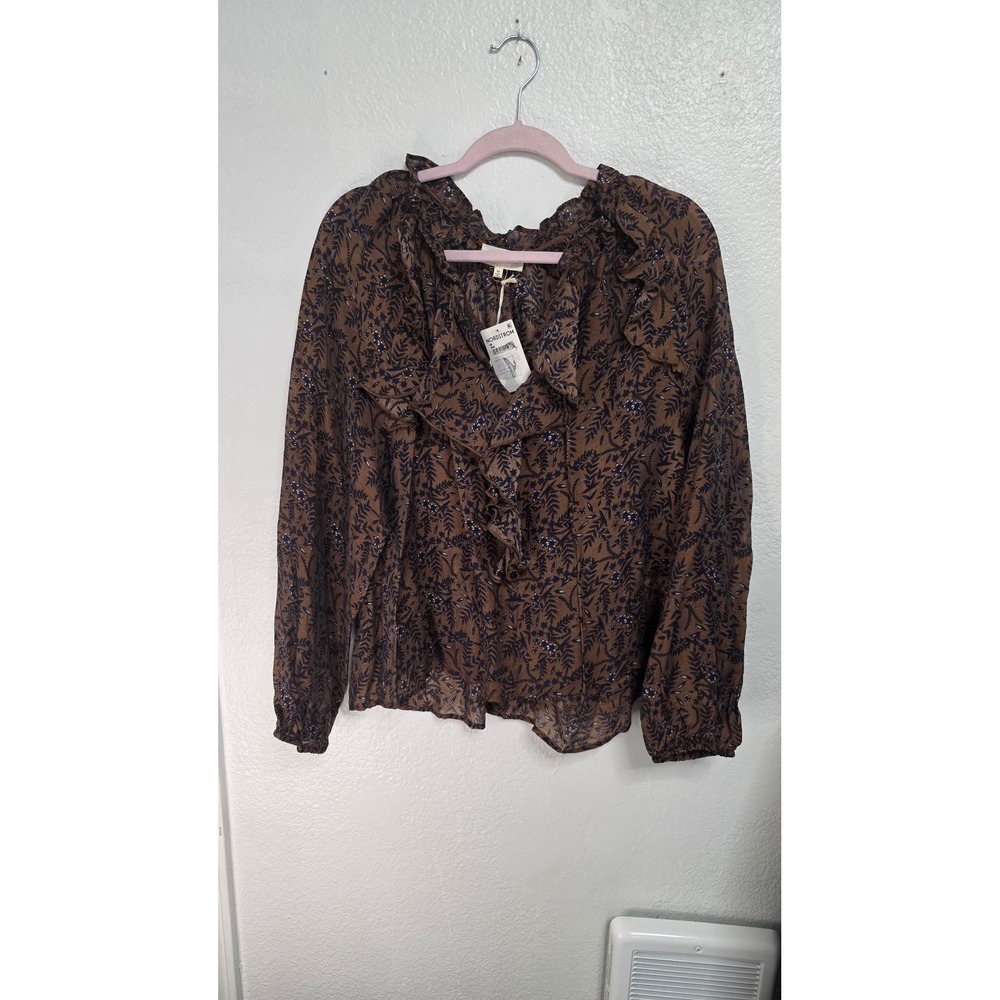 Melloday Ruffle Front Blouse Womens Medium Brown New With Tags